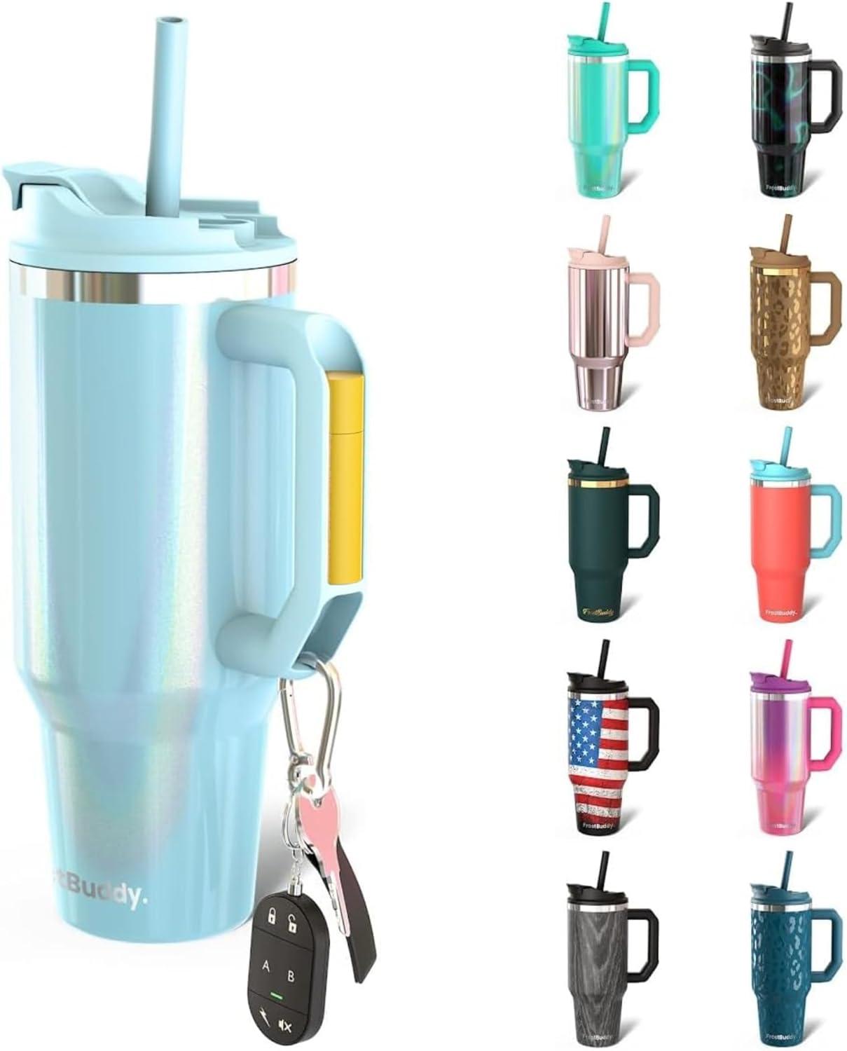 imageThicc Buddy  40 oz Stainless Steel Vacuum Insulated Tumbler with Lid and Straw for Water  Travel Mug Cupholder Friendly  Gifts for Women Men Him Her Teal GlitzSky Blue Glitter