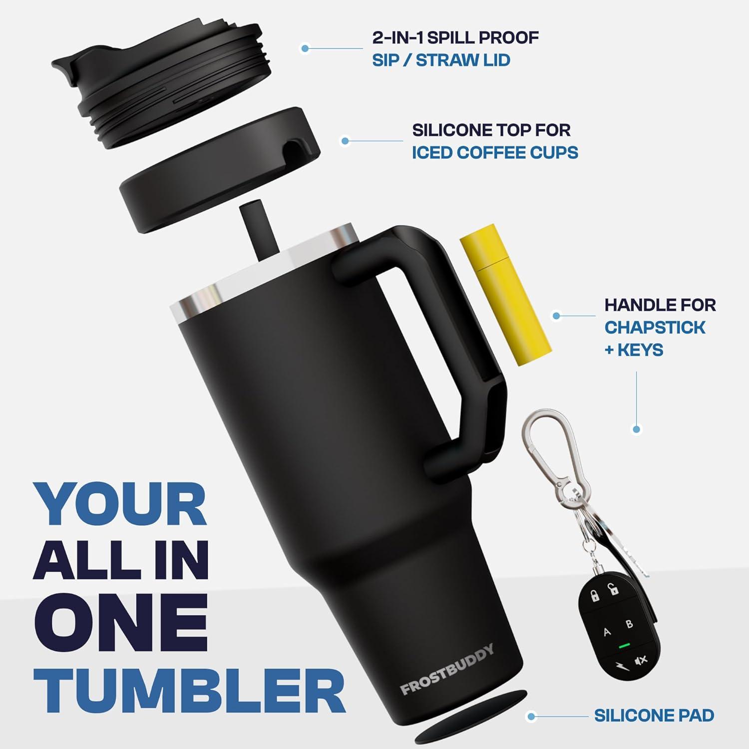 imageThicc Buddy  40 oz Stainless Steel Vacuum Insulated Tumbler with Lid and Straw for Water  Travel Mug Cupholder Friendly  Gifts for Women Men Him Her Teal GlitzWhite