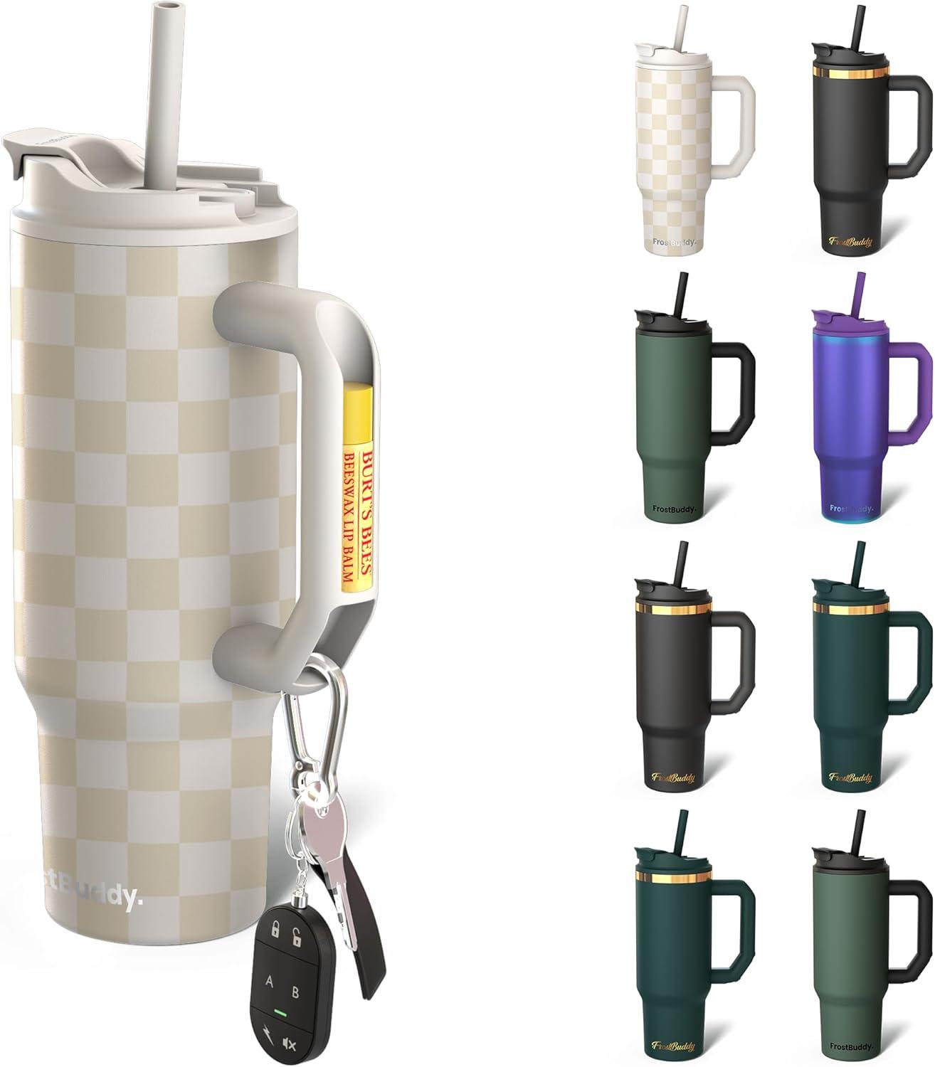 imageThicc Buddy  40 oz Stainless Steel Vacuum Insulated Tumbler with Lid and Straw for Water  Travel Mug Cupholder Friendly  Gifts for Women Men Him Her Teal GlitzBeige Checkered