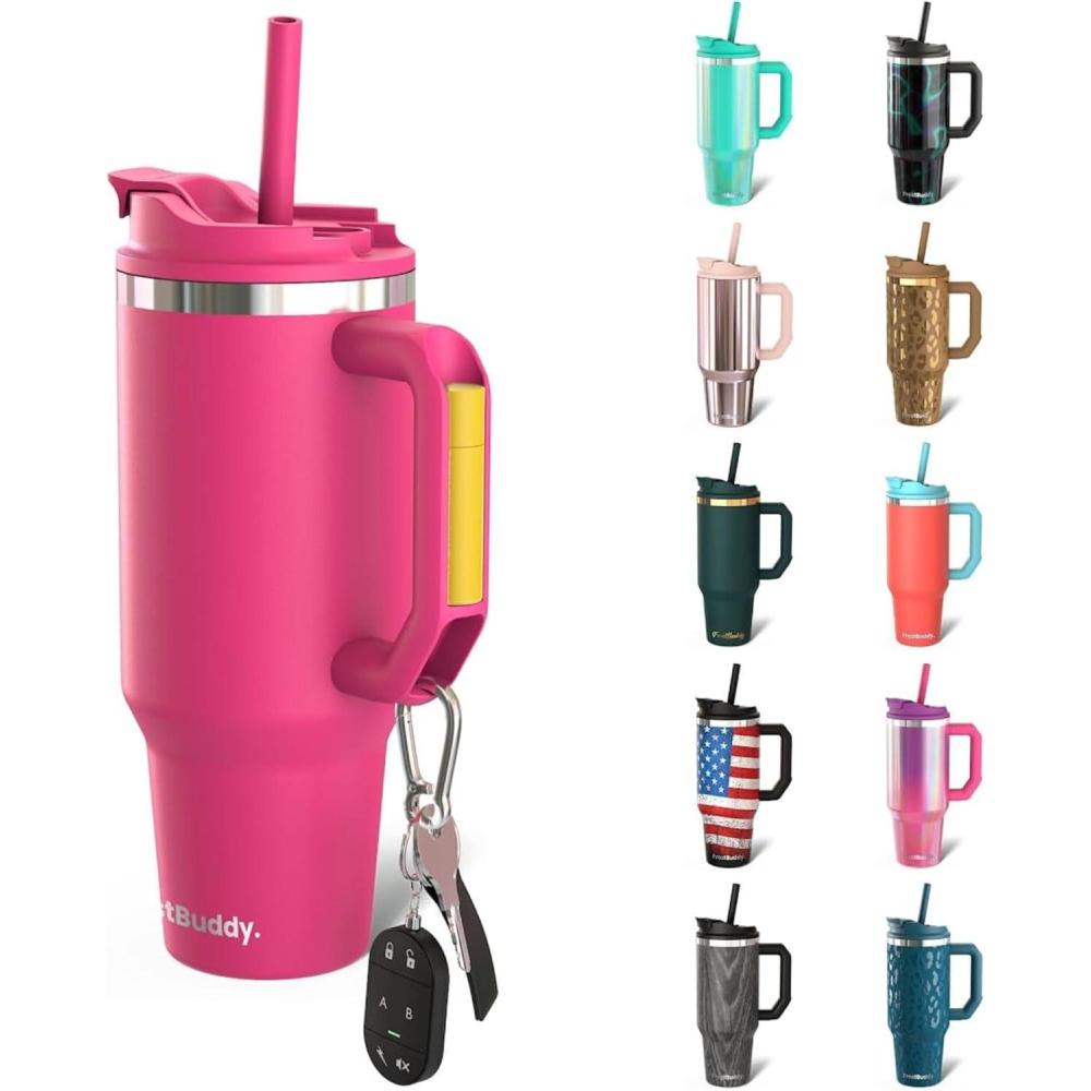 imageThicc Buddy  40 oz Stainless Steel Vacuum Insulated Tumbler with Lid and Straw for Water  Travel Mug Cupholder Friendly  Gifts for Women Men Him Her Teal GlitzNeon Pink
