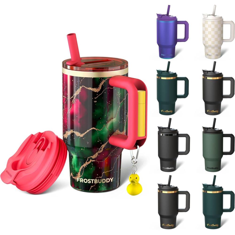 imageThicc Buddy  40 oz Stainless Steel Vacuum Insulated Tumbler with Lid and Straw for Water  Travel Mug Cupholder Friendly  Gifts for Women Men Him Her Teal GlitzMerry Marbleous