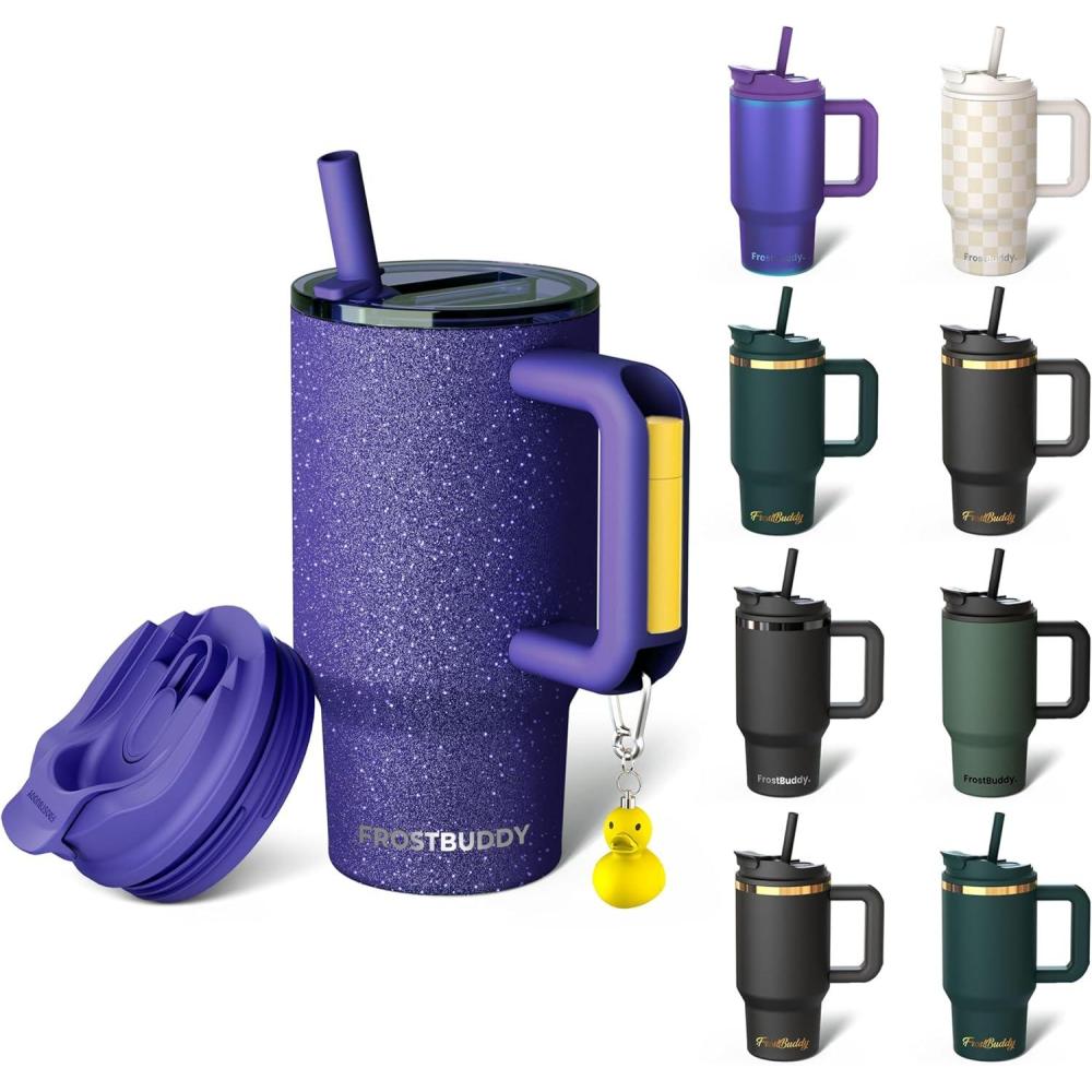 imageThicc Buddy  40 oz Stainless Steel Vacuum Insulated Tumbler with Lid and Straw for Water  Travel Mug Cupholder Friendly  Gifts for Women Men Him Her Teal GlitzPurple Glitz