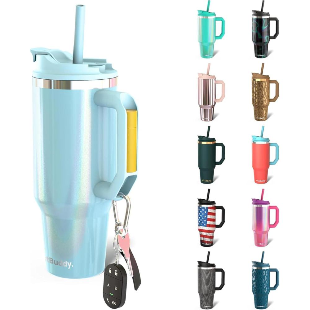 imageThicc Buddy  40 oz Stainless Steel Vacuum Insulated Tumbler with Lid and Straw for Water  Travel Mug Cupholder Friendly  Gifts for Women Men Him Her Teal GlitzSky Blue Glitter