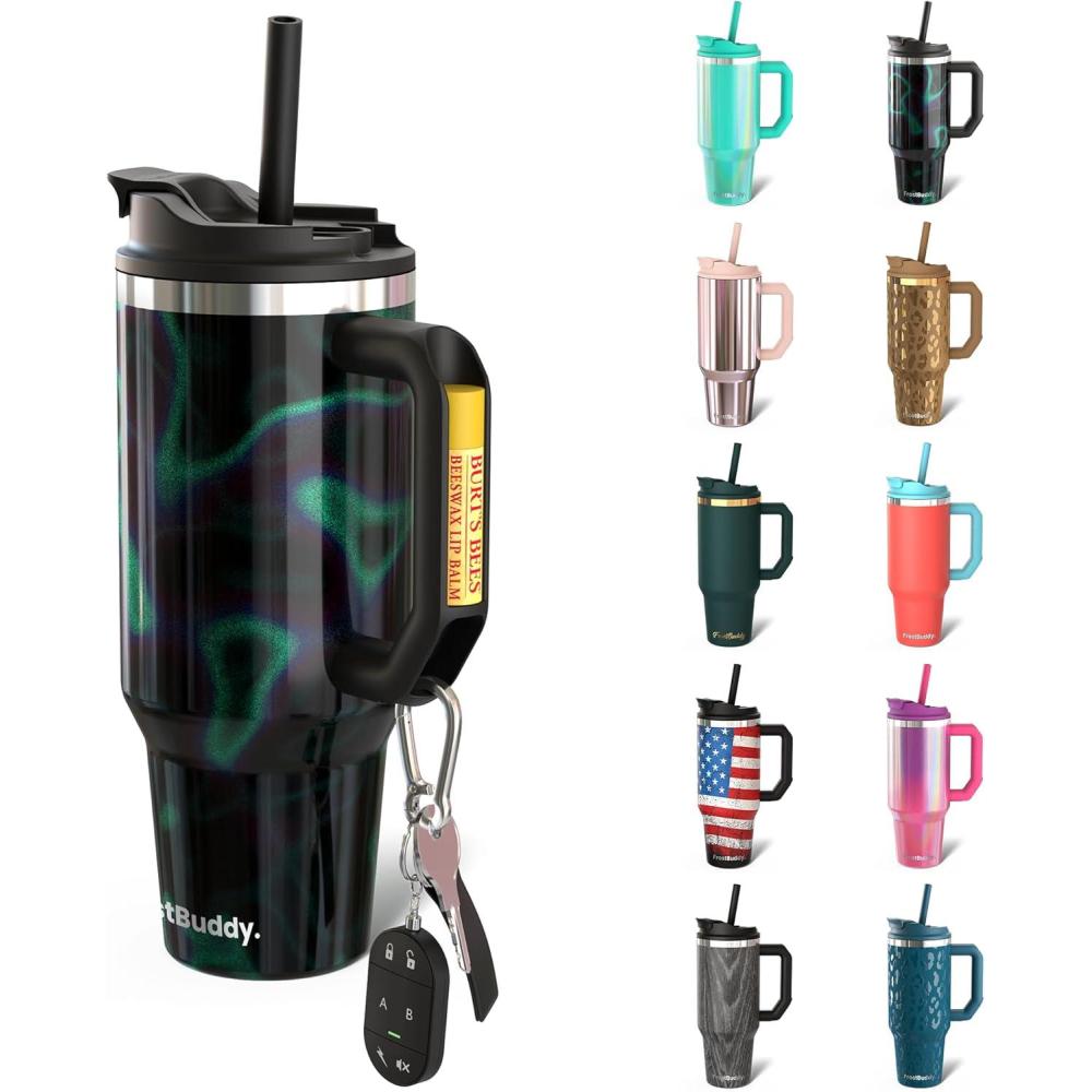 imageThicc Buddy  40 oz Stainless Steel Vacuum Insulated Tumbler with Lid and Straw for Water  Travel Mug Cupholder Friendly  Gifts for Women Men Him Her Teal GlitzNorthern Lights
