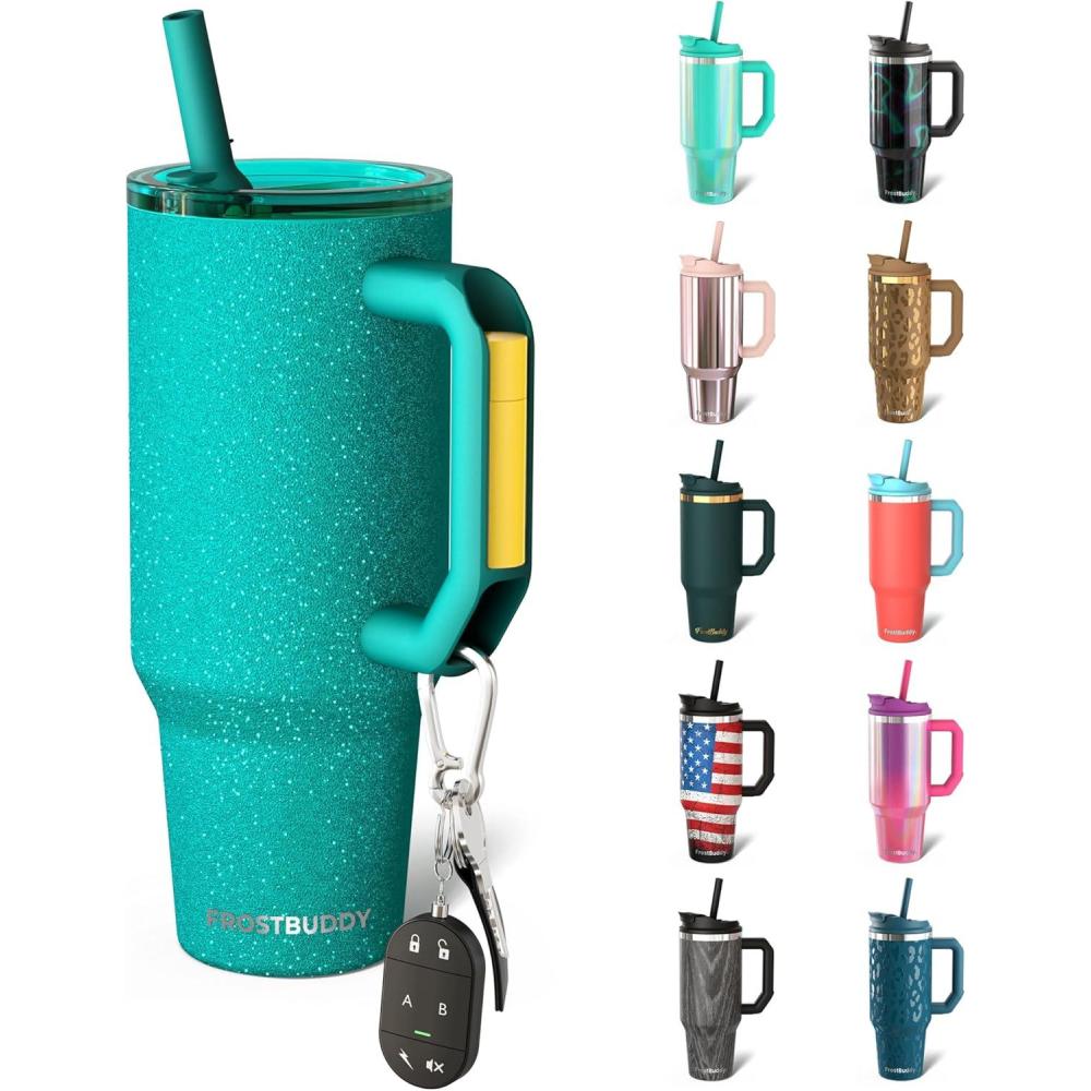 imageThicc Buddy  40 oz Stainless Steel Vacuum Insulated Tumbler with Lid and Straw for Water  Travel Mug Cupholder Friendly  Gifts for Women Men Him Her Teal GlitzTeal Glitz