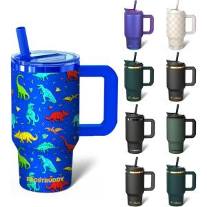imageThicc Buddy  40 oz Stainless Steel Vacuum Insulated Tumbler with Lid and Straw for Water  Travel Mug Cupholder Friendly  Gifts for Women Men Him Her Teal GlitzDinosaur