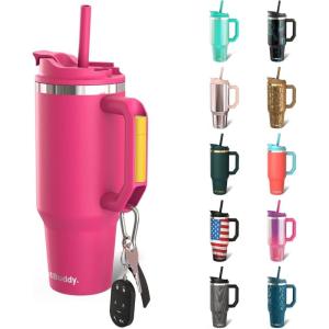 imageThicc Buddy  40 oz Stainless Steel Vacuum Insulated Tumbler with Lid and Straw for Water  Travel Mug Cupholder Friendly  Gifts for Women Men Him Her Teal GlitzNeon Pink