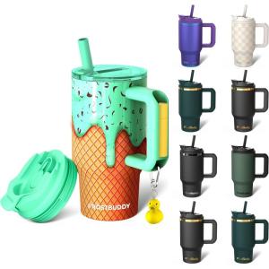 imageThicc Buddy  40 oz Stainless Steel Vacuum Insulated Tumbler with Lid and Straw for Water  Travel Mug Cupholder Friendly  Gifts for Women Men Him Her Teal GlitzMint Chocolate