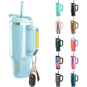 imageThicc Buddy  40 oz Stainless Steel Vacuum Insulated Tumbler with Lid and Straw for Water  Travel Mug Cupholder Friendly  Gifts for Women Men Him Her Teal GlitzSky Blue Glitter