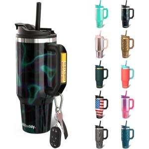 imageThicc Buddy  40 oz Stainless Steel Vacuum Insulated Tumbler with Lid and Straw for Water  Travel Mug Cupholder Friendly  Gifts for Women Men Him Her Teal GlitzNorthern Lights