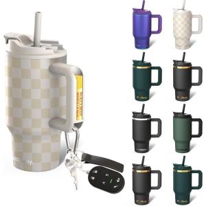 imageThicc Buddy  40 oz Stainless Steel Vacuum Insulated Tumbler with Lid and Straw for Water  Travel Mug Cupholder Friendly  Gifts for Women Men Him Her Teal GlitzBeige Checkered