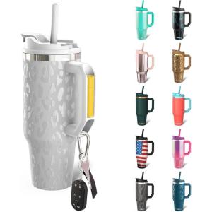 imageThicc Buddy  40 oz Stainless Steel Vacuum Insulated Tumbler with Lid and Straw for Water  Travel Mug Cupholder Friendly  Gifts for Women Men Him Her Teal GlitzWhite Leopard