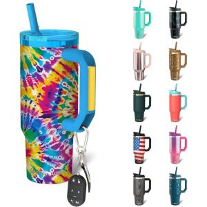 imageThicc Buddy  40 oz Stainless Steel Vacuum Insulated Tumbler with Lid and Straw for Water  Travel Mug Cupholder Friendly  Gifts for Women Men Him Her Teal GlitzHippie Haze