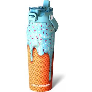 imageFrost Buddy 32oz Insulated Water Bottle with Straw ampamp Chug Lid  LeakProof Stainless Steel  24Hours Cold  SweatProof Cup Holder Friendly  Ideal for Gym Travel Sports ampamp Everyday HydrationBlue Ice Cream