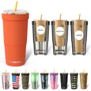 imageFrost Buddy Togo Buddy 30 oz Stainless Steel Vacuum Insulated Tumbler To Go Coffee Cup  Iced Coffee Cups Iced Coffee Sleeve Travel Mug Thermal Cup for Hot ampamp Cold Drinks Dunkin Cup Winter BerryOrange