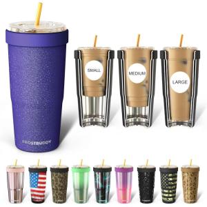 imageFrost Buddy Togo Buddy 30 oz Stainless Steel Vacuum Insulated Tumbler To Go Coffee Cup  Iced Coffee Cups Iced Coffee Sleeve Travel Mug Thermal Cup for Hot ampamp Cold Drinks Dunkin Cup Winter BerryPurple Glitz