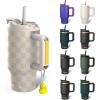 imageThicc Buddy  40 oz Stainless Steel Vacuum Insulated Tumbler with Lid and Straw for Water  Travel Mug Cupholder Friendly  Gifts for Women Men Him Her Party PeepsBeige Checkered