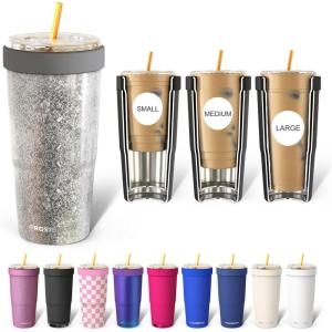 imageFrost Buddy Togo Buddy 30 oz Stainless Steel Vacuum Insulated Tumbler To Go Coffee Cup  Iced Coffee Cups Iced Coffee Sleeve Travel Mug Thermal Cup for Hot amp Cold Drinks Dunkin Cup Dark GlitzSilver Sleigh