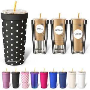 imageFrost Buddy Togo Buddy 30 oz Stainless Steel Vacuum Insulated Tumbler To Go Coffee Cup  Iced Coffee Cups Iced Coffee Sleeve Travel Mug Thermal Cup for Hot amp Cold Drinks Dunkin Cup Dark GlitzBlack Polkadots