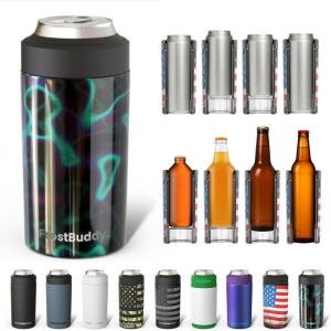 imageFrost Buddy Universal Can Cooler  Fits all  Stainless Steel Can Cooler for 12 oz amp 16 oz Regular or Slim Cans amp Bottles  Stainless Steel Merry MarbleousLights