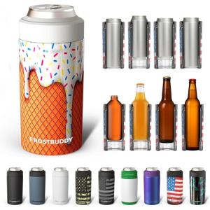imageFrost Buddy Universal Can Cooler  Fits all  Stainless Steel Can Cooler for 12 oz amp 16 oz Regular or Slim Cans amp Bottles  Stainless Steel Merry MarbleousVanilla Ice Cream