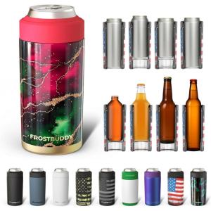 imageFrost Buddy Universal Can Cooler  Fits all  Stainless Steel Can Cooler for 12 oz amp 16 oz Regular or Slim Cans amp Bottles  Stainless Steel Merry MarbleousMerry Marbleous