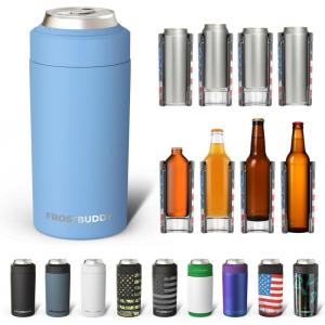 imageFrost Buddy Universal Can Cooler  Fits all  Stainless Steel Can Cooler for 12 oz amp 16 oz Regular or Slim Cans amp Bottles  Stainless Steel Merry MarbleousBaby Blue