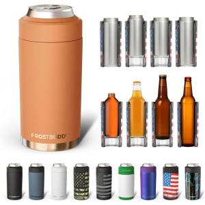 imageFrost Buddy Universal Can Cooler  Fits all  Stainless Steel Can Cooler for 12 oz amp 16 oz Regular or Slim Cans amp Bottles  Stainless Steel Merry MarbleousCaramel