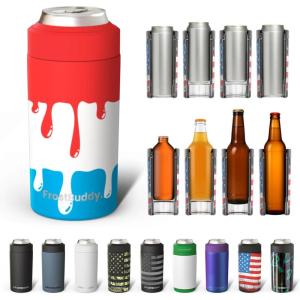 imageFrost Buddy Universal Can Cooler  Fits all  Stainless Steel Can Cooler for 12 oz amp 16 oz Regular or Slim Cans amp Bottles  Stainless Steel Merry MarbleousRocket Pop