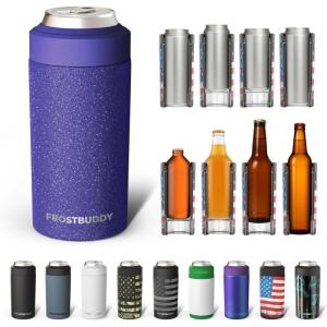 imageFrost Buddy Universal Can Cooler  Fits all  Stainless Steel Can Cooler for 12 oz amp 16 oz Regular or Slim Cans amp Bottles  Stainless Steel Merry MarbleousPurple Glitz
