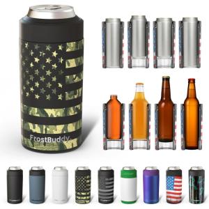 imageFrost Buddy Universal Can Cooler  Fits all  Stainless Steel Can Cooler for 12 oz amp 16 oz Regular or Slim Cans amp Bottles  Stainless Steel Merry MarbleousCamo Flag