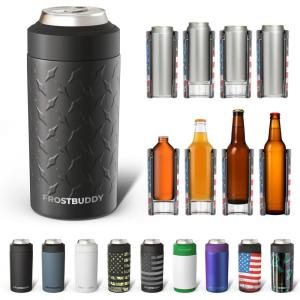 imageFrost Buddy Universal Can Cooler  Fits all  Stainless Steel Can Cooler for 12 oz amp 16 oz Regular or Slim Cans amp Bottles  Stainless Steel Merry MarbleousDiamond Plate  Black
