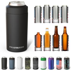 imageFrost Buddy Universal Can Cooler  Fits all  Stainless Steel Can Cooler for 12 oz amp 16 oz Regular or Slim Cans amp Bottles  Stainless Steel Merry MarbleousMatteBlack