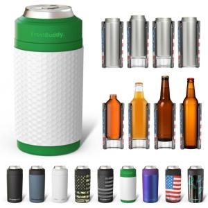 imageFrost Buddy Universal Can Cooler  Fits all  Stainless Steel Can Cooler for 12 oz amp 16 oz Regular or Slim Cans amp Bottles  Stainless Steel Merry MarbleousGolf