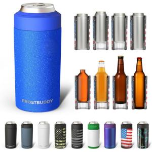 imageFrost Buddy Universal Can Cooler  Fits all  Stainless Steel Can Cooler for 12 oz amp 16 oz Regular or Slim Cans amp Bottles  Stainless Steel Merry MarbleousRoyal Glitz