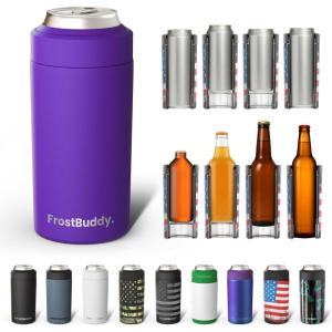 imageFrost Buddy Universal Can Cooler  Fits all  Stainless Steel Can Cooler for 12 oz amp 16 oz Regular or Slim Cans amp Bottles  Stainless Steel Merry MarbleousPurple