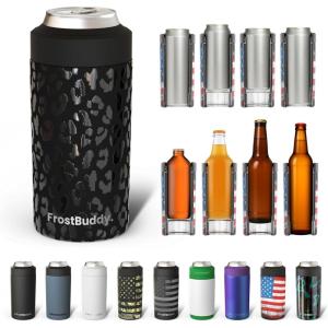 imageFrost Buddy Universal Can Cooler  Fits all  Stainless Steel Can Cooler for 12 oz amp 16 oz Regular or Slim Cans amp Bottles  Stainless Steel Merry MarbleousBlack Leopard