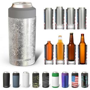 imageFrost Buddy Universal Can Cooler  Fits all  Stainless Steel Can Cooler for 12 oz amp 16 oz Regular or Slim Cans amp Bottles  Stainless Steel Merry MarbleousSilver Sleigh