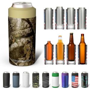 imageFrost Buddy Universal Can Cooler  Fits all  Stainless Steel Can Cooler for 12 oz amp 16 oz Regular or Slim Cans amp Bottles  Stainless Steel Merry MarbleousReal Tree APX