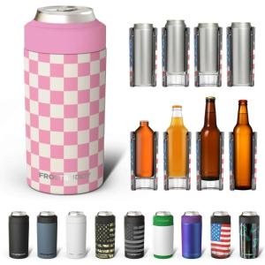 imageFrost Buddy Universal Can Cooler  Fits all  Stainless Steel Can Cooler for 12 oz amp 16 oz Regular or Slim Cans amp Bottles  Stainless Steel Merry MarbleousPink Checkered