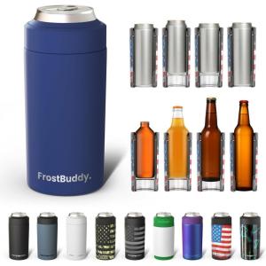 imageFrost Buddy Universal Can Cooler  Fits all  Stainless Steel Can Cooler for 12 oz amp 16 oz Regular or Slim Cans amp Bottles  Stainless Steel Merry MarbleousNavy