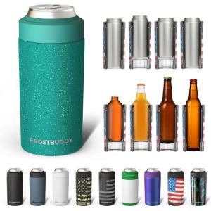 imageFrost Buddy Universal Can Cooler  Fits all  Stainless Steel Can Cooler for 12 oz amp 16 oz Regular or Slim Cans amp Bottles  Stainless Steel Merry MarbleousTeal Glitz