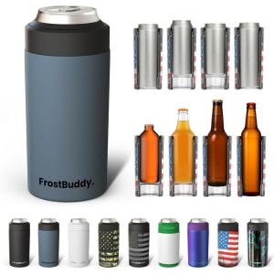 imageFrost Buddy Universal Can Cooler  Fits all  Stainless Steel Can Cooler for 12 oz amp 16 oz Regular or Slim Cans amp Bottles  Stainless Steel Merry MarbleousCharcoal