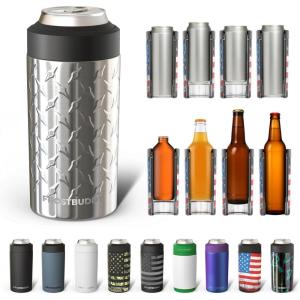 imageFrost Buddy Universal Can Cooler  Fits all  Stainless Steel Can Cooler for 12 oz amp 16 oz Regular or Slim Cans amp Bottles  Stainless Steel Merry MarbleousDiamond Plate  Silver