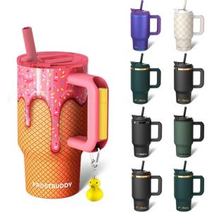 imageThicc Buddy  40 oz Stainless Steel Vacuum Insulated Tumbler with Lid and Straw for Water  Travel Mug Cupholder Friendly  Gifts for Women Men Him Her Party PeepsIce Cream