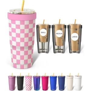 imageFrost Buddy Togo Buddy  30 oz Stainless Steel Vacuum Insulated Tumbler  to Go Coffee Cup  Coffee Cups Iced Coffee Sleeve Travel Mug Thermal Cup for Hot amp Cold Drinks Dunkin Cup Little HeartsPink Checkered