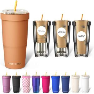 imageFrost Buddy Togo Buddy  30 oz Stainless Steel Vacuum Insulated Tumbler  to Go Coffee Cup  Coffee Cups Iced Coffee Sleeve Travel Mug Thermal Cup for Hot amp Cold Drinks Dunkin Cup Little HeartsCaramel