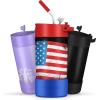 imageFrost Buddy Universal Buddy 20 Can Cooler Drink Lid  Replacement Lid ClearOrange with Straw