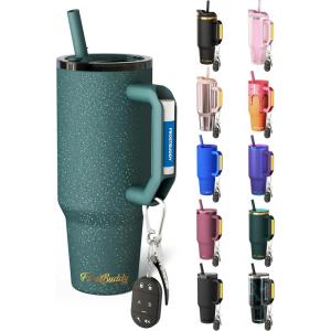 imageThicc Buddy  40 oz Stainless Steel Vacuum Insulated Tumbler with Lid and Straw for Water  Travel Mug Cupholder Friendly  Gifts for Women Men Him Her Cherry GinghamEmerald Glitz