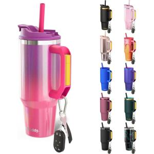 imageThicc Buddy  40 oz Stainless Steel Vacuum Insulated Tumbler with Lid and Straw for Water  Travel Mug Cupholder Friendly  Gifts for Women Men Him Her Cherry GinghamViolet Haze